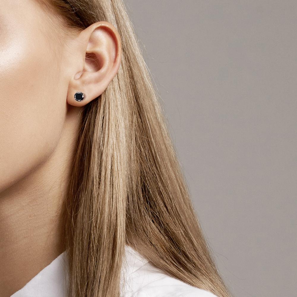 Ohrstecker Silber Zirkonia schwarz, 2 Steine, rund, 7 mm rhodiniert