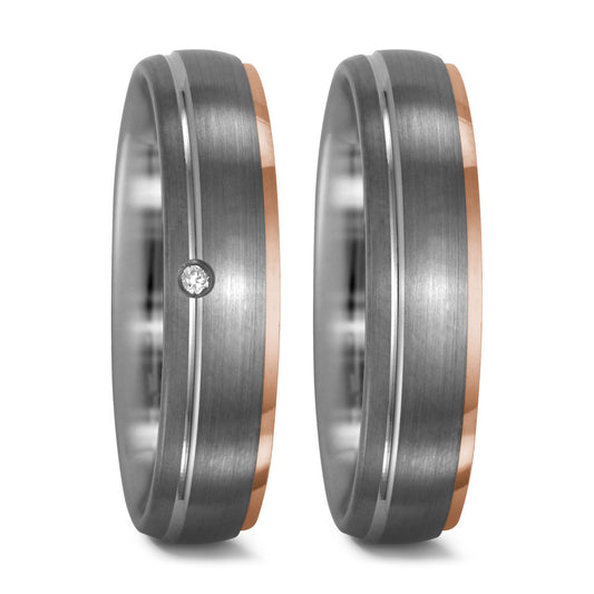 Fingerring 950 Palladium, 750/18 K Rotgold Diamant 0.015 ct, tw-vsi