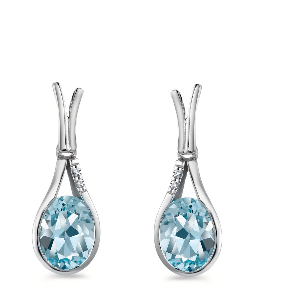 Ohrhänger 750/18 K Weissgold Topas blau, 2 Steine, oval, Diamant weiss, 0.016 ct, 2 Steine, Brillantschliff, w-si