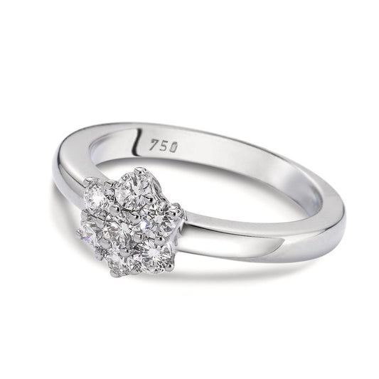 Solitär Ring 750/18 K Weissgold Diamant weiss, 0.50 ct, 7 Steine, Brillantschliff, w-si