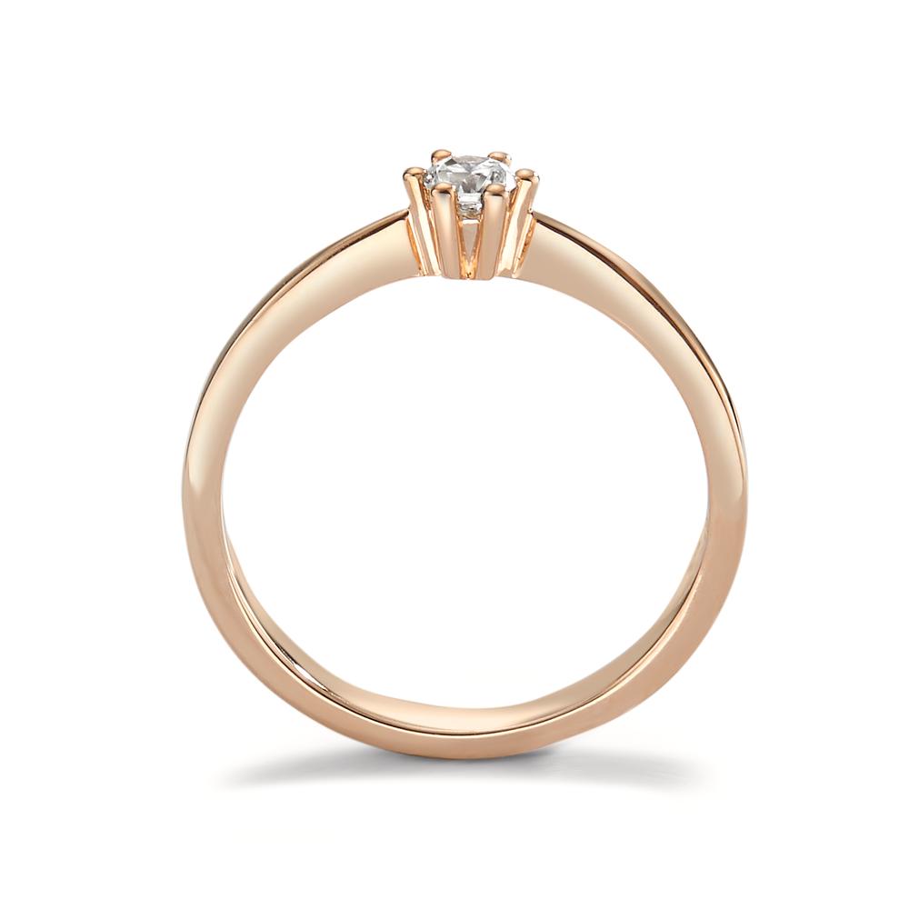 Solitär Ring 750/18 K Rotgold Diamant 0.15 ct, Brillantschliff, w-si