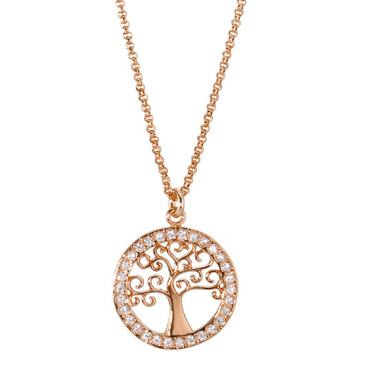 Halskette mit Anhänger Silber Zirkonia 30 Steine vergoldet Lebensbaum