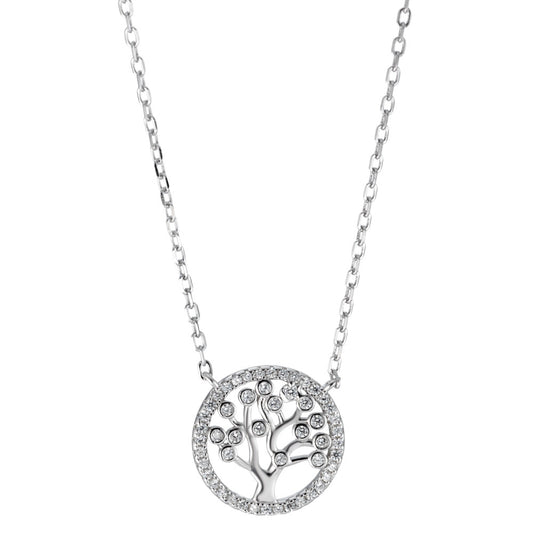 Collier Silber Zirkonia rhodiniert Lebensbaum verstellbar Ø14 mm