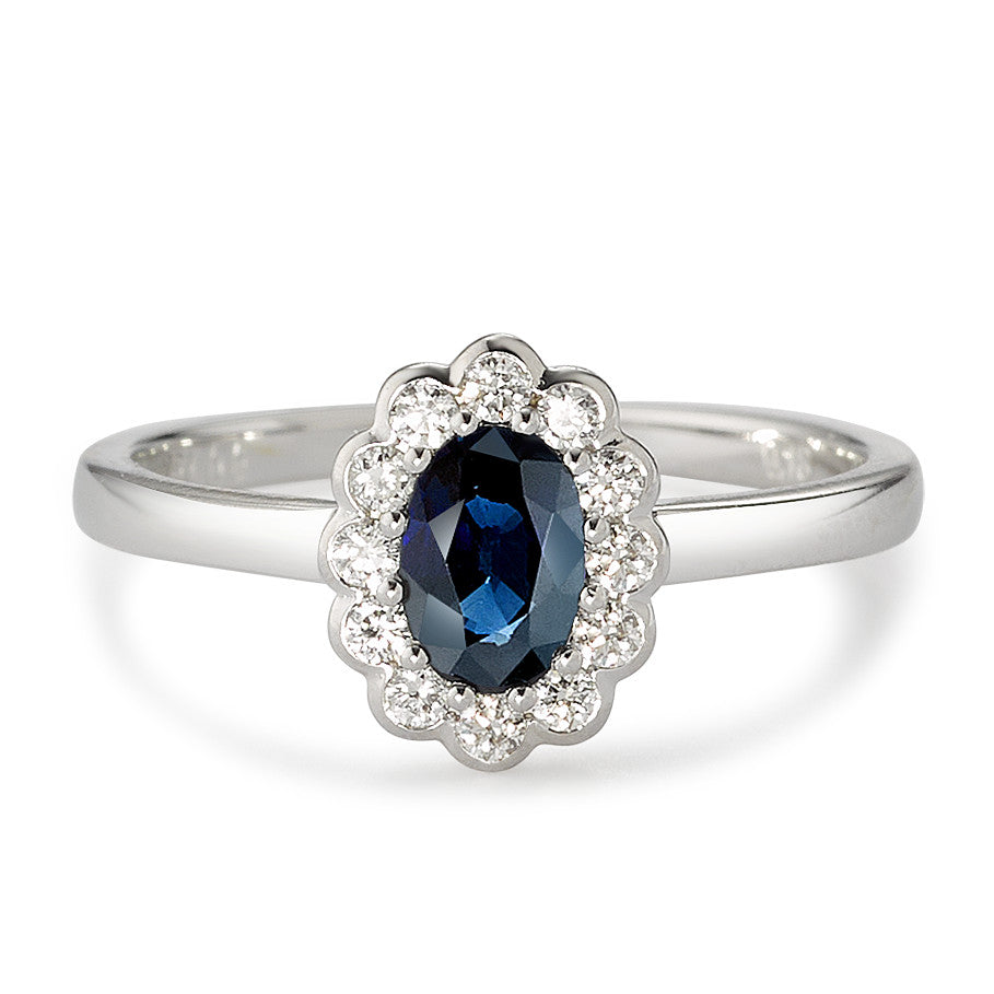 Fingerring 750/18 K Weissgold Diamant weiss, 0.18 ct, 12 Steine, Brillantschliff, w-si, Saphir