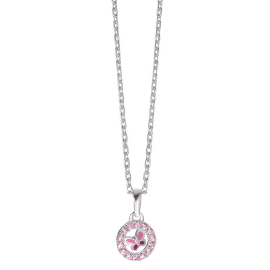 Halskette mit Anhänger Silber Zirkonia rosa lackiert Schmetterling verstellbar Ø8.5 mm