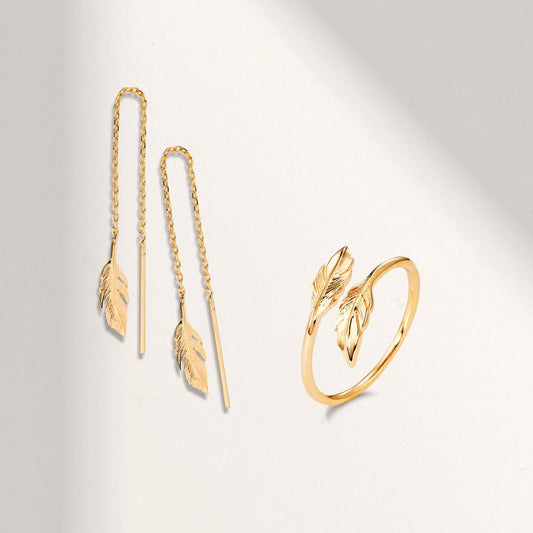 Fingerring Bronze gelb vergoldet Feder