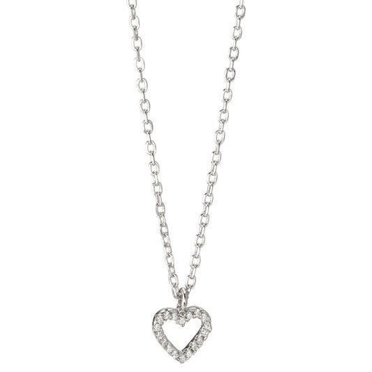 Halskette mit Anhänger Silber Zirkonia 18 Steine rhodiniert Herz verstellbar