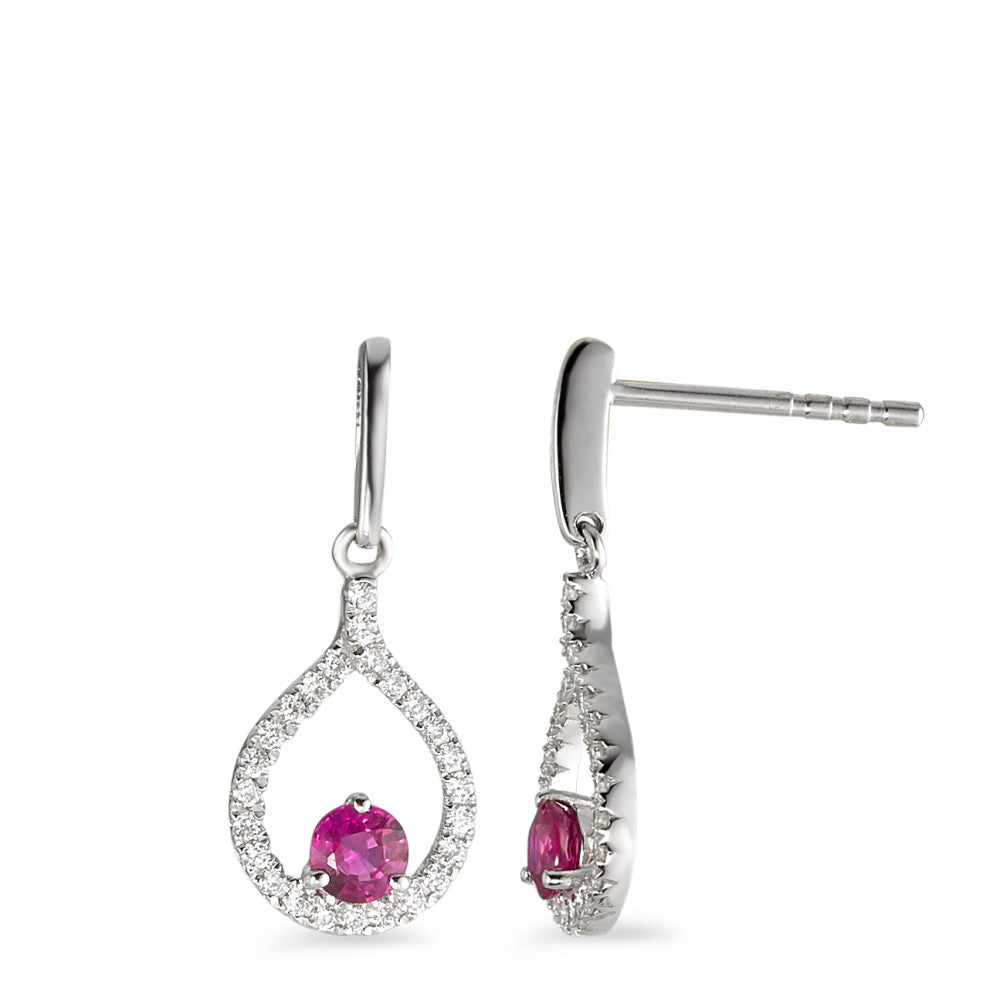 Ohrhänger 750/18 K Weissgold Rubin rot, 2 Steine, Diamant 0.18 ct, 50 Steine, w-si