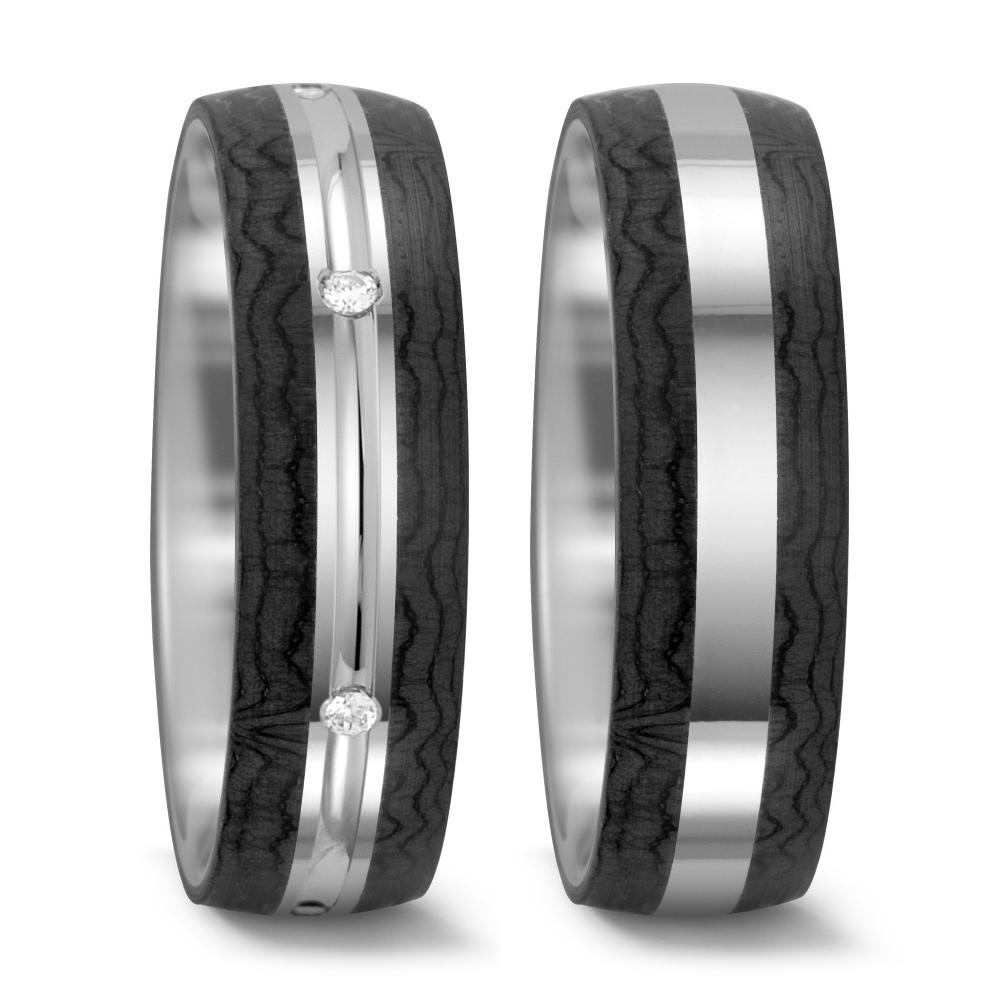 Fingerring 585/14 K Weissgold, Carbon Diamant 0.06 ct, 6 Steine, tw-si