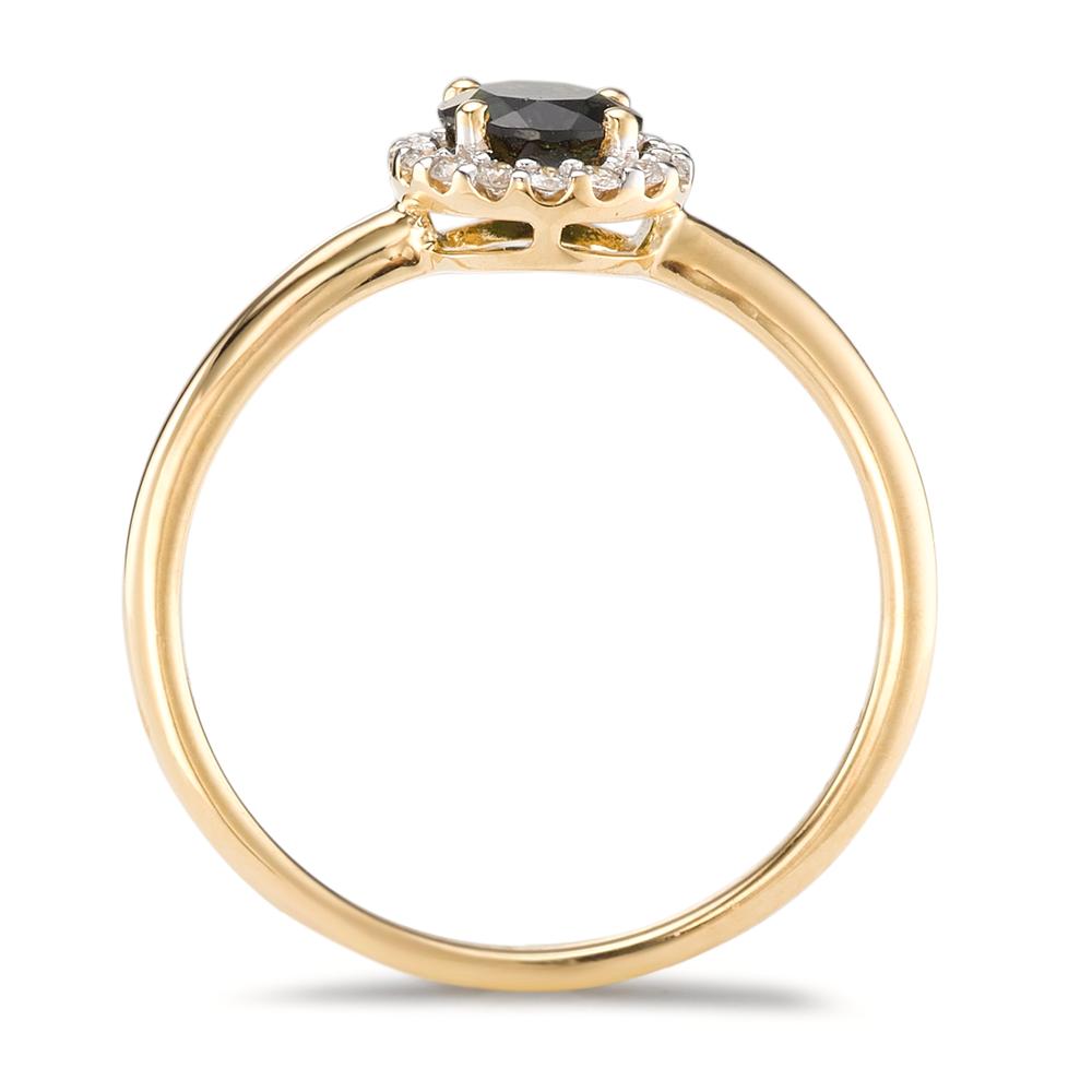 Fingerring 750/18 K Gelbgold Turmalin, Diamant 0.11 ct, 16 Steine, Brillantschliff, w-si