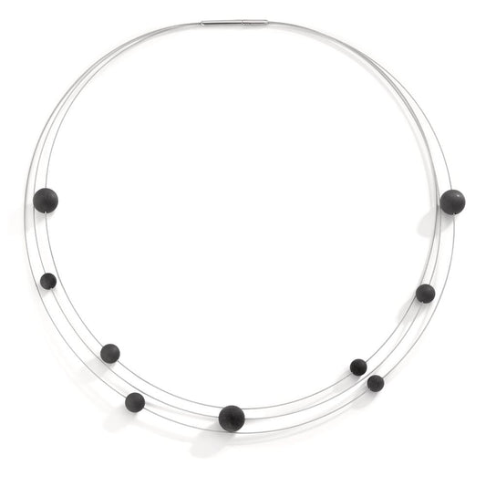 Spiralcollier Orbit aus Edelstahl mit Carbon Pearls
