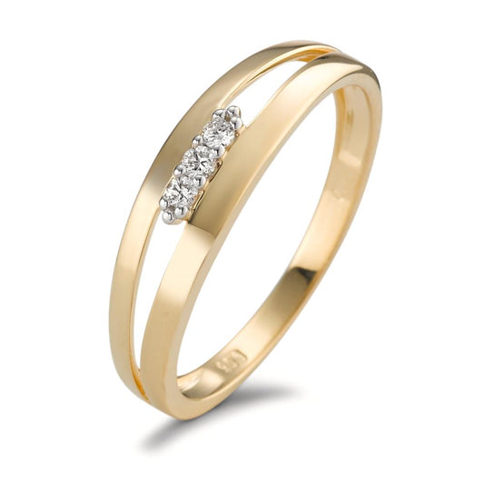 Fingerring 750/18 K Gelbgold Diamant 0.05 ct, 3 Steine, Brillantschliff, w-si