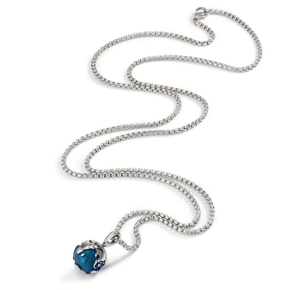 Halskette mit Anhänger Edelstahl blau IP beschichtet Weltkugel