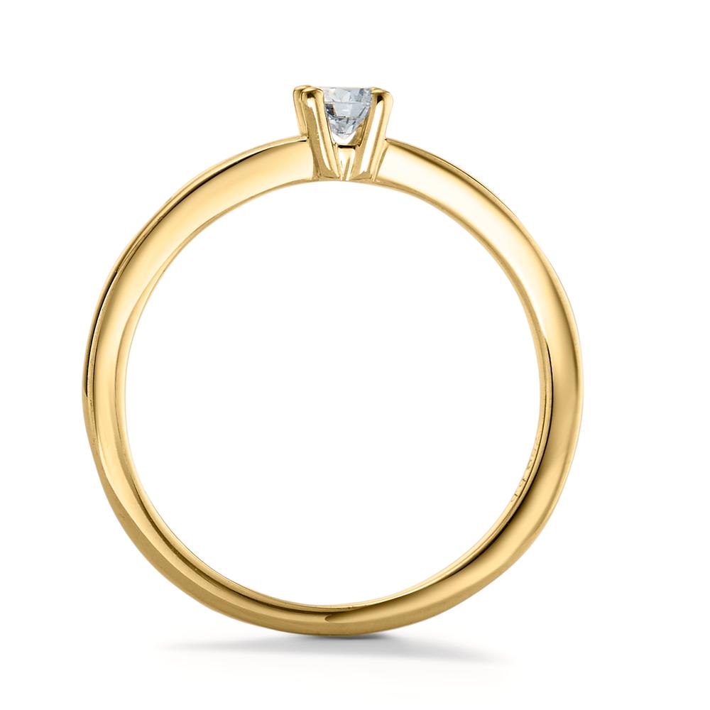Solitär Ring 750/18 K Gelbgold Diamant weiss, 0.15 ct, Brillantschliff, w-si