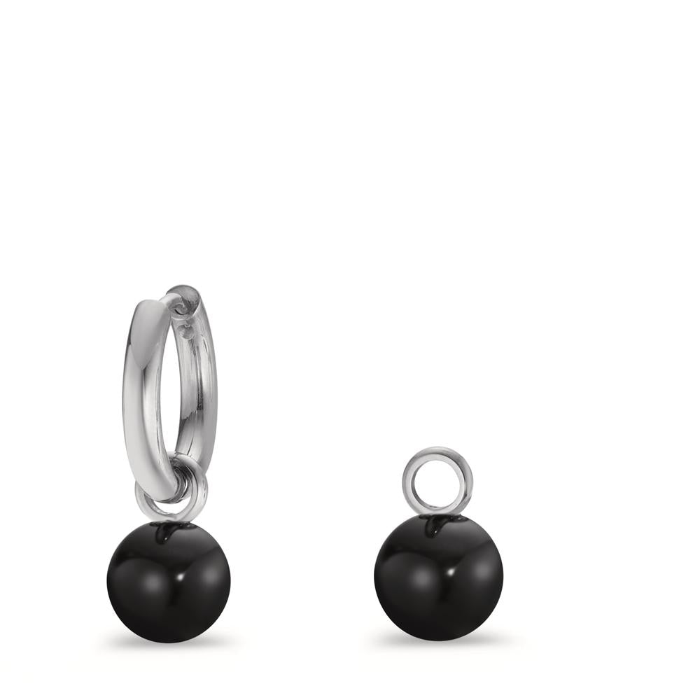 Creolen Set Muse Silver aus Edelstahl mit schwarzen Perlen aus Achat in Ø8mm