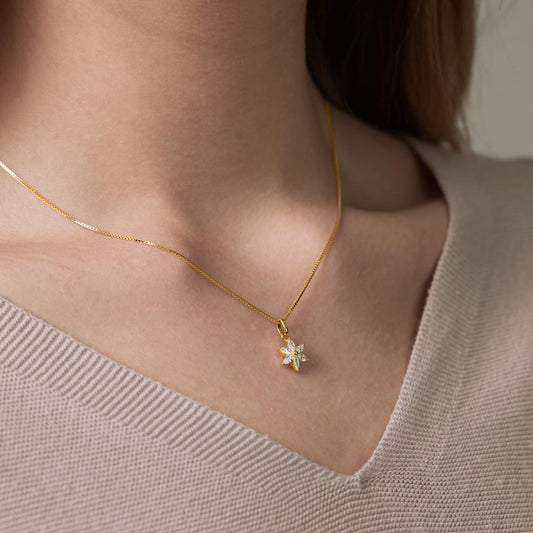 Anhänger 375/9 K Gelbgold Zirkonia 6 Steine Blume Ø9.5 mm