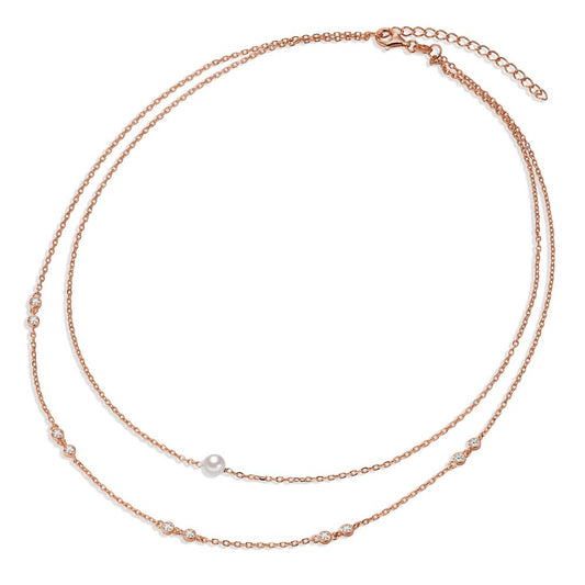 Collier Silber Zirkonia 10 Steine rosé vergoldet shining Pearls weiss, 5 mm 40-45 cm verstellbar
