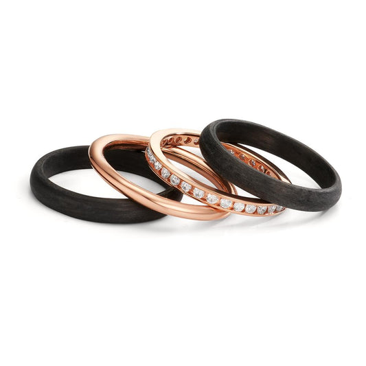 Ringset 750/18 K Rotgold, Carbon Diamanten 0.50 ct, w-si