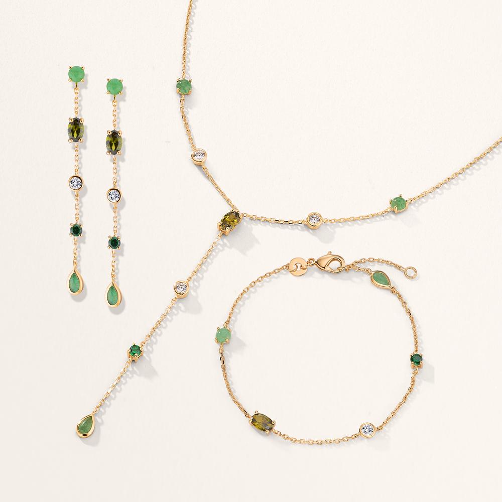 Collier Bronze Aventurin Zirkonia vergoldet 40-45 cm verstellbar