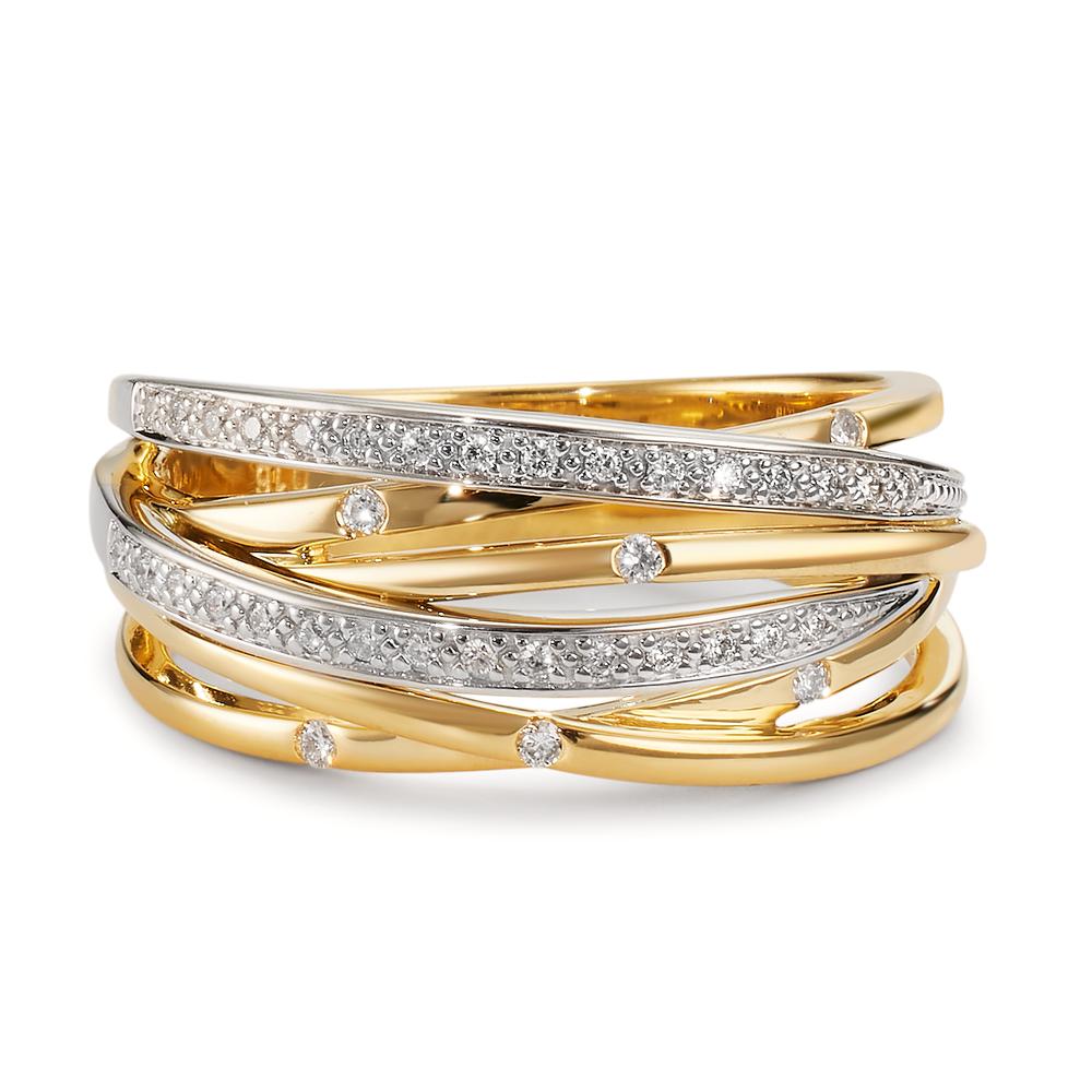 Fingerring 750/18 K Gelbgold, 750/18 K Weissgold Diamanten 0.16 ct, w-si