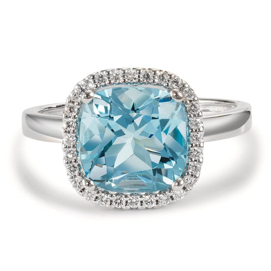 Fingerring 750/18 K Weissgold Diamanten 0.14 ct, w-si, Topas blau, 0.69 ct Ø12 mm