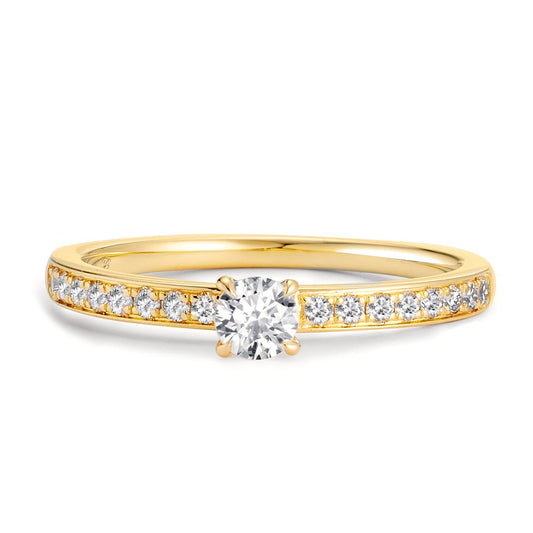 Solitär Ring 750/18 K Gelbgold Diamant 0.34 ct, 17 Steine, w-si