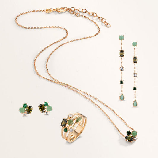 Fingerring Bronze Zirkonia 6 Steine vergoldet 5 Micron