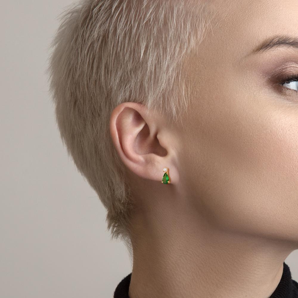 Ohrstecker 750/18 K Gelbgold Granat grün, 2 Steine, Diamanten 0.05 ct, w-si