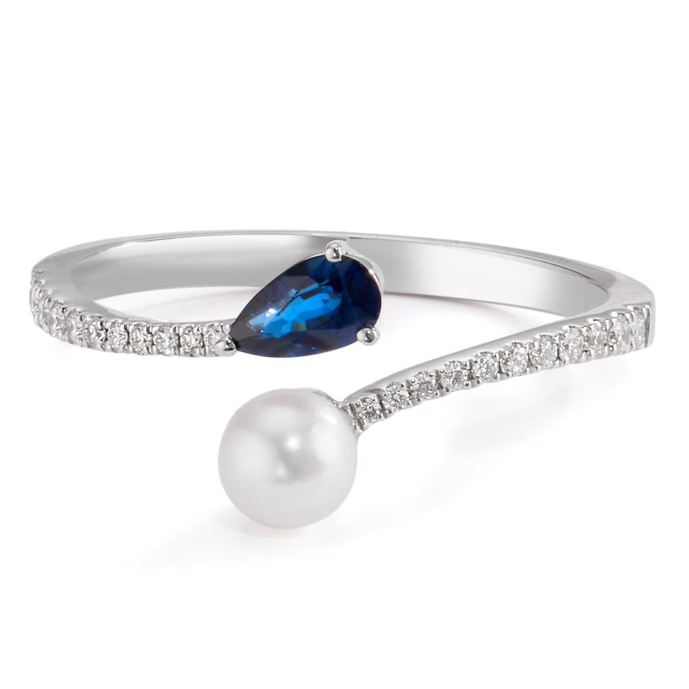 Fingerring 750/18 K Weissgold Diamanten 0.105 ct, w-si, Saphir Akoya Perlen 3.5-4 mm