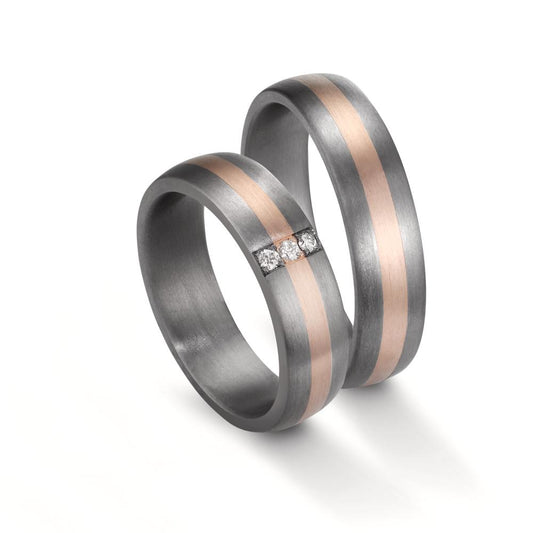 Partnerring 999 Tantal, 585/14 K Rosegold Diamant 0.045 ct, 3 Steine, w-si