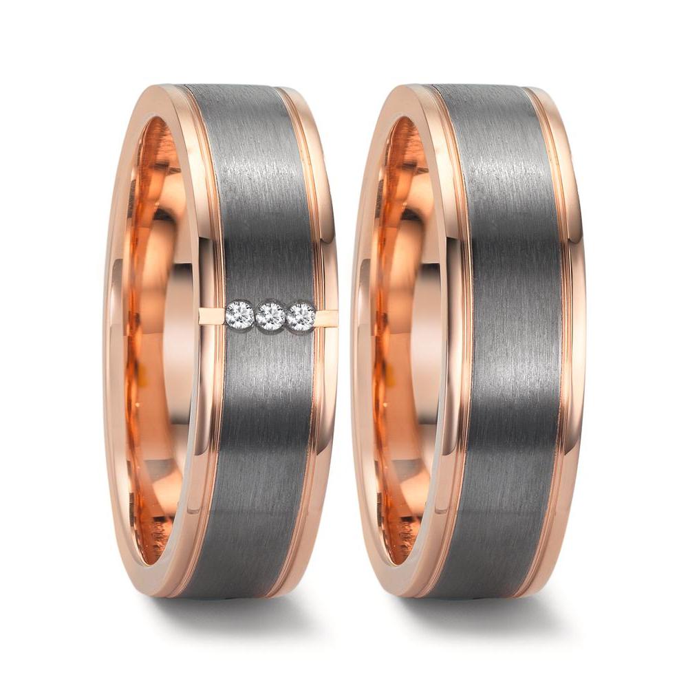 Partnerring 585/14 K Rotgold, 999 Tantal Diamant 0.024 ct, 3 Steine, w-si