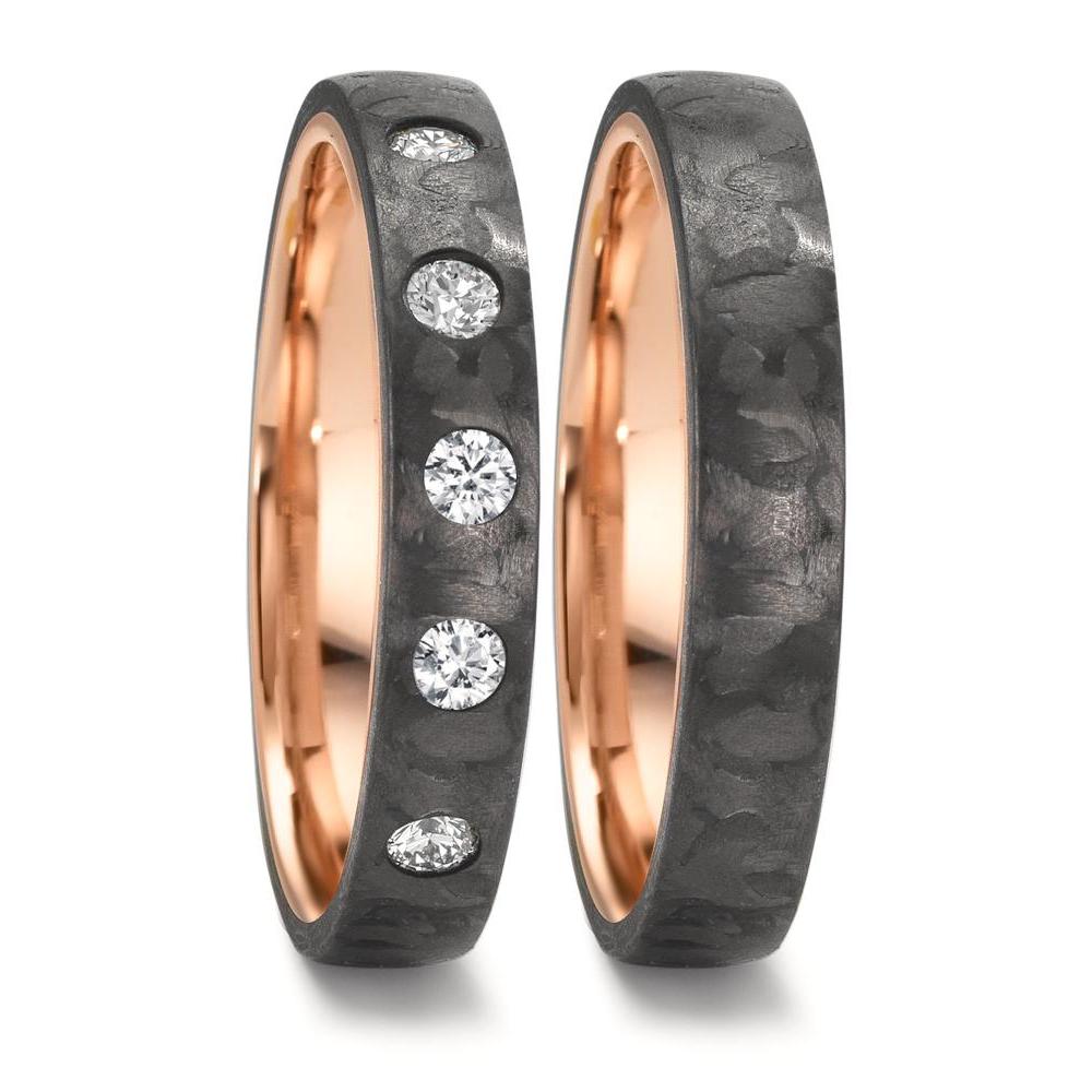 Partnerring Carbon, 585/14 K Rotgold Diamant 0.25 ct, 5 Steine, w-si