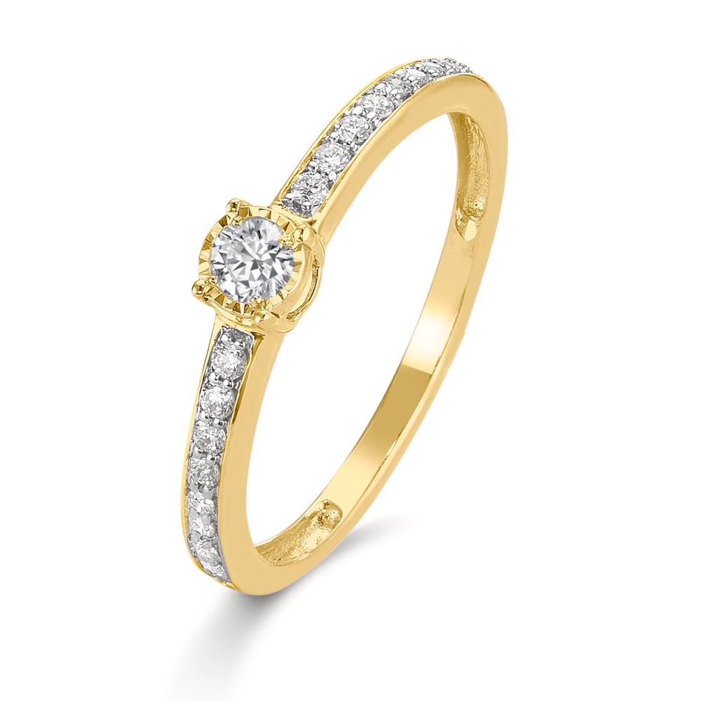 Solitär Ring 375/9 K Gelbgold Diamant 0.20 ct, 19 Steine, w-si