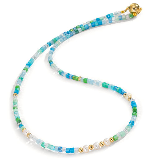 Collier Edelstahl Kristall gelb IP beschichtet Süsswasserzuchtperle, 5 Perlen, 4.5 mm 43 cm