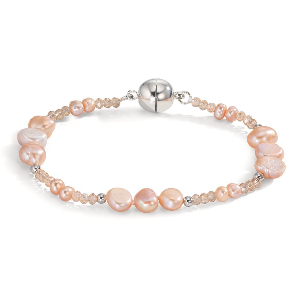 Armband Edelstahl Kristall rosa Süsswasserzuchtperlen rosa 18 cm