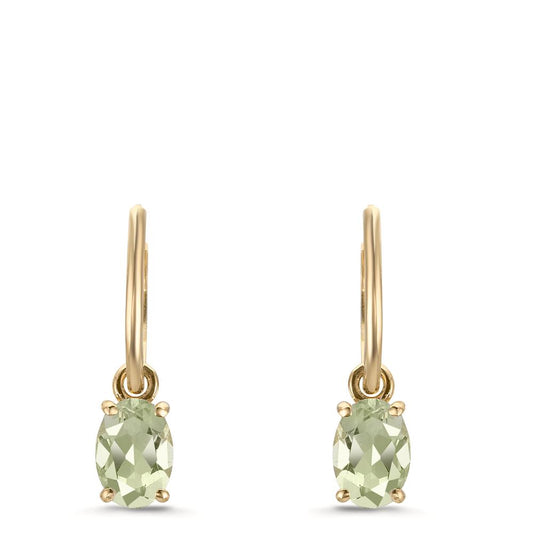 Creolen mit Einhänger 375/9 K Gelbgold Amethyst grün, 2 Steine