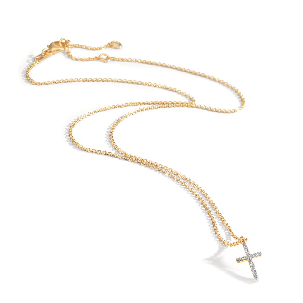 Collier 375/9 K Gelbgold Zirkonia 16 Steine Kreuz 38-42 cm verstellbar