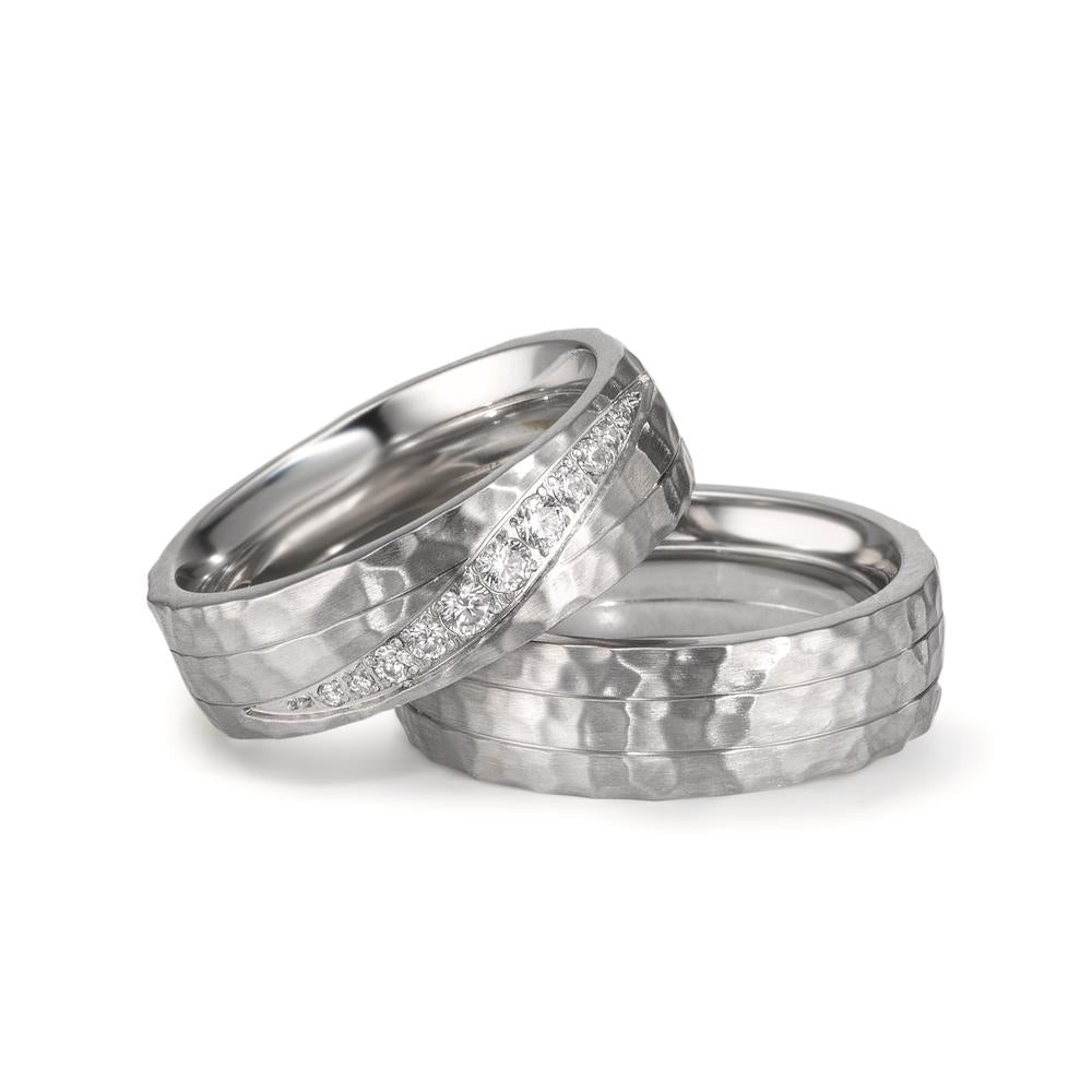 Partnerring Edelstahl Zirkonia weiss, 11 Steine