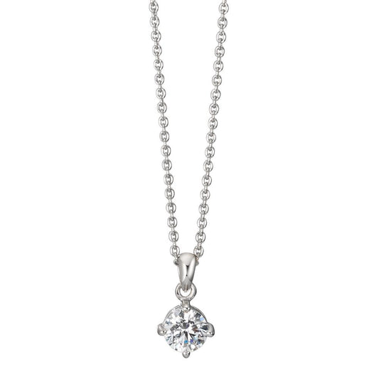 Halskette mit Anhänger Silber Zirkonia weiss, rund, 6 mm rhodiniert verstellbar