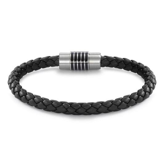 DYKON Leder Armband schwarz mit Edelstahl-Keramikschliesse und Safe Lock System