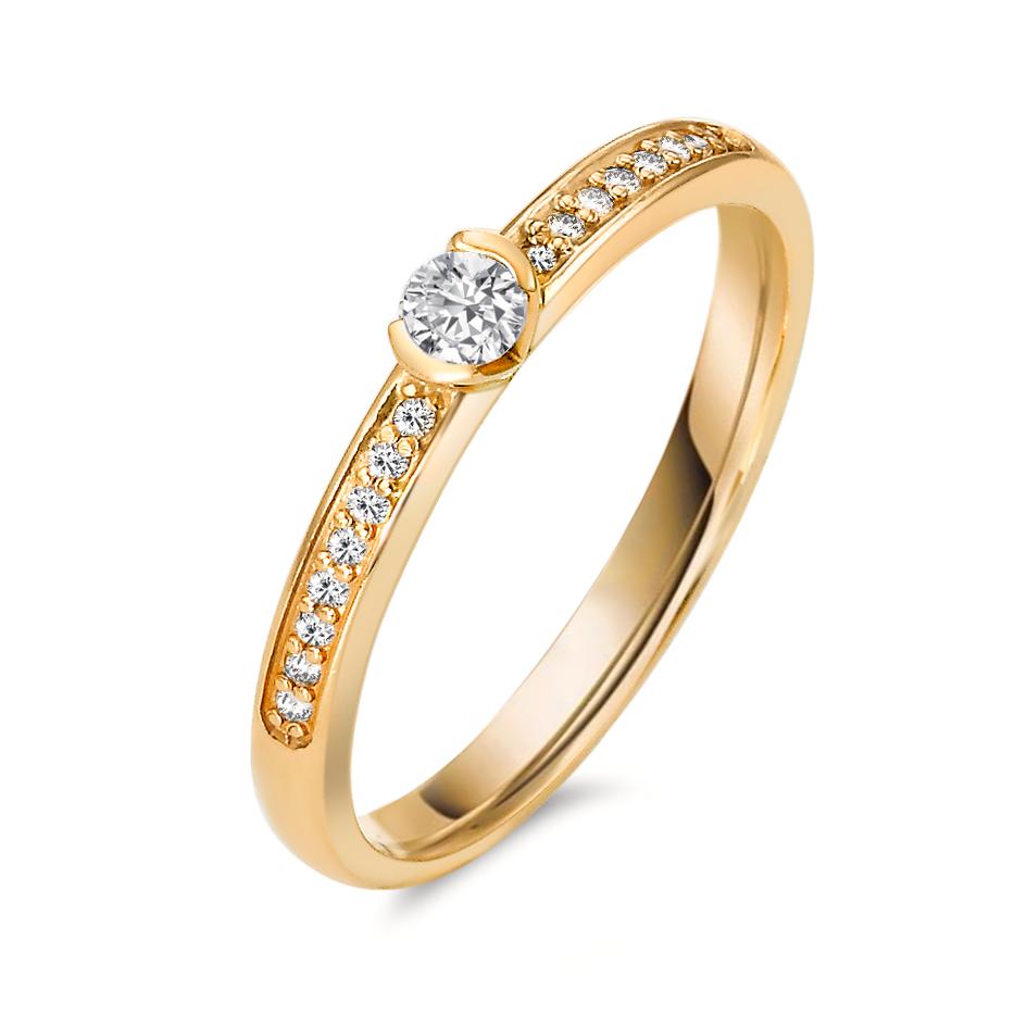 Solitär Ring 750/18 K Gelbgold Diamant 0.20 ct, 17 Steine, w-si