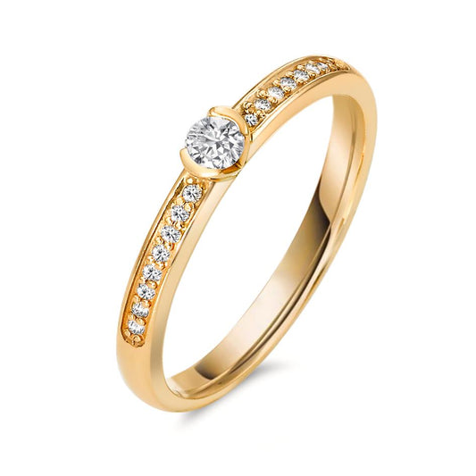 Solitär Ring 750/18 K Gelbgold Diamant 0.20 ct, 17 Steine, w-si