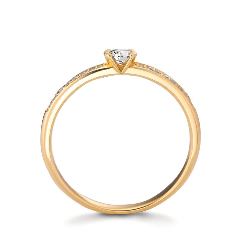 Solitär Ring 750/18 K Gelbgold Diamant 0.20 ct, 17 Steine, w-si