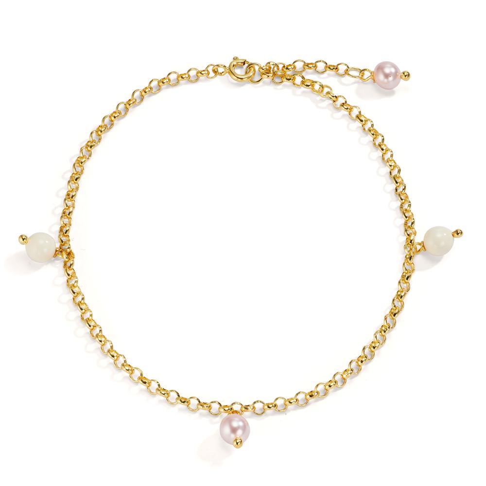 Fusskettchen Bronze vergoldet shining Pearls, 4 Perlen, 6 mm 26 cm