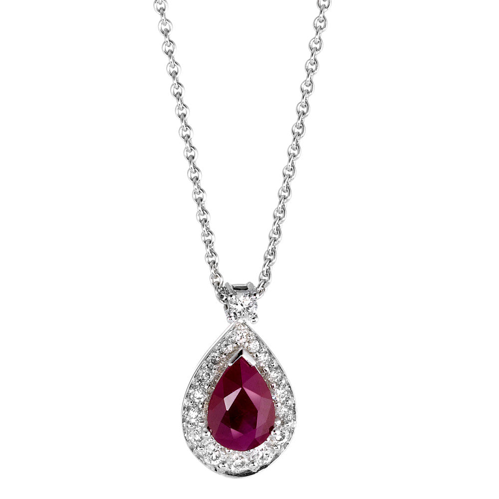 Collier 750/18 K Weissgold Rubin p1, Diamant 0.21 ct, 18 Steine, w-si 42 cm