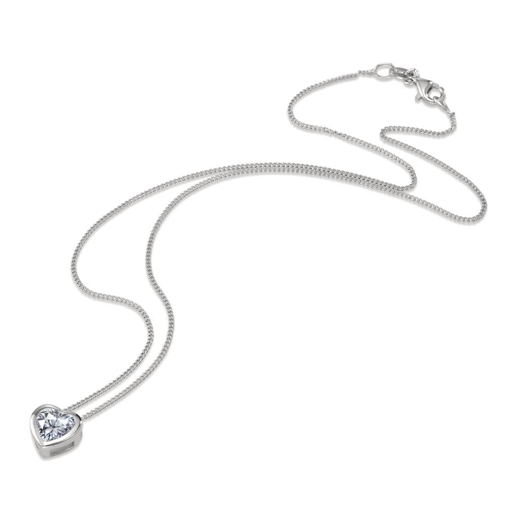 Halskette mit Anhänger Silber Zirkonia weiss rhodiniert Herz