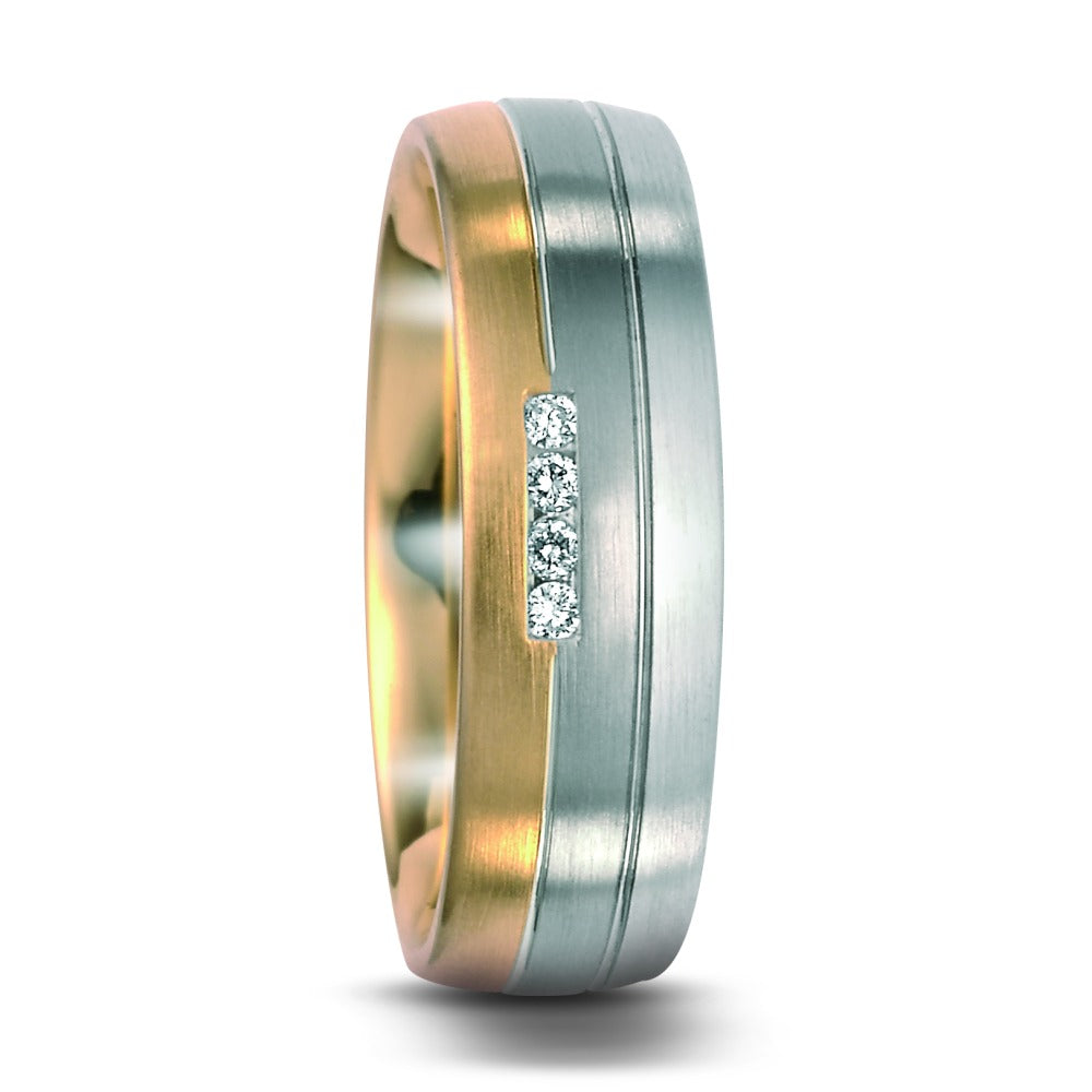 Fingerring 500 Palladium, 750/18 K Gelbgold, 750/18 K Weissgold Diamant 0.04 ct, 4 Steine, w-si