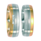 Fingerring 500 Palladium, 750/18 K Gelbgold, 750/18 K Weissgold Diamant 0.04 ct, 4 Steine, w-si