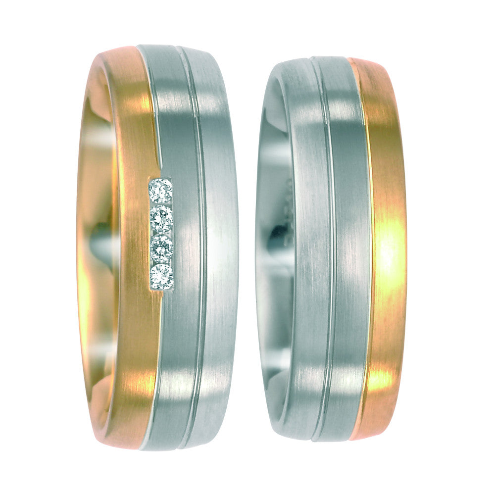 Fingerring 500 Palladium, 750/18 K Gelbgold, 750/18 K Weissgold Diamant 0.04 ct, 4 Steine, w-si
