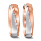 Partnerring 750/18 K Rotgold, 750/18 K Weissgold Diamant 0.045 ct, 3 Steine, tw-vsi
